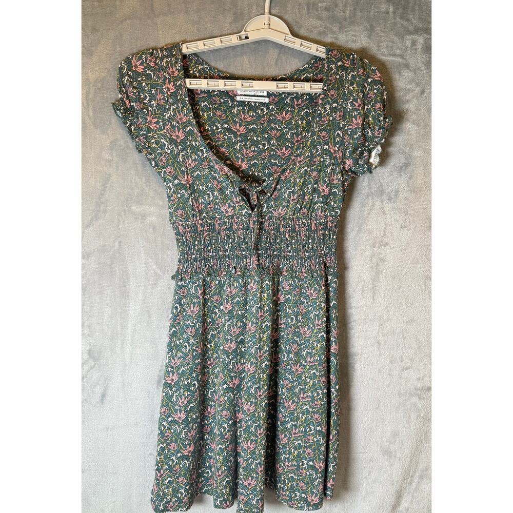 Urban Outfitters Floral Smocked Mini Dress Small Cottagecore Puff Sleeve Boho